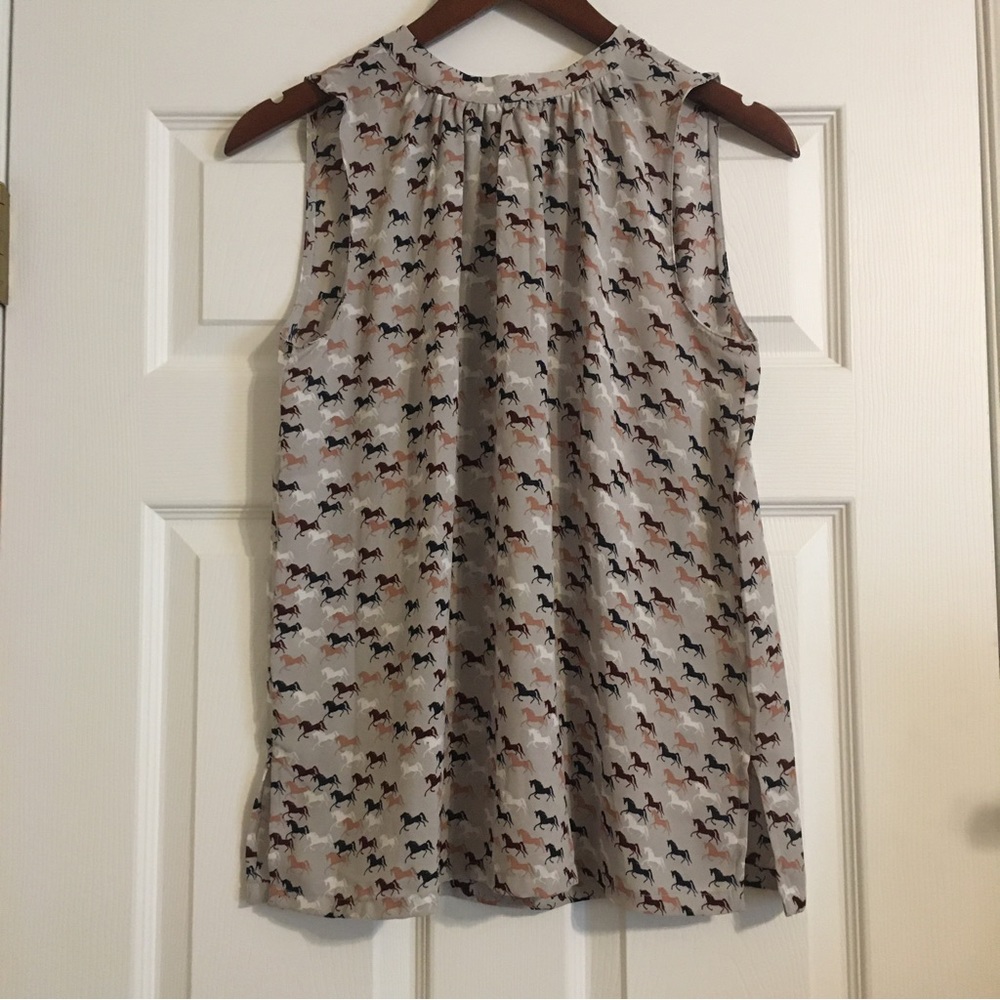 NWT LOFT Horse Print Chiffon Tie Back Sleeveless Blouse